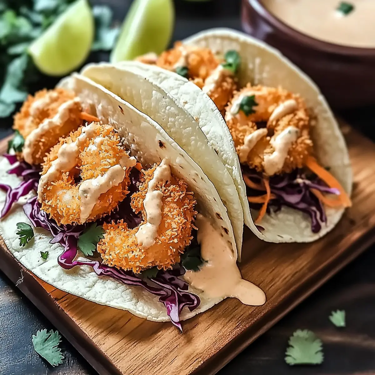 Coconut Shrimp Tacos with Spicy Lime Sauce