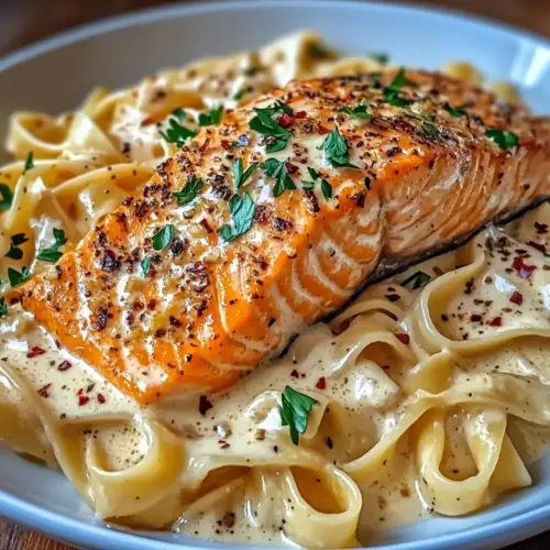 Creamy Garlic Butter Salmon Fettuccine