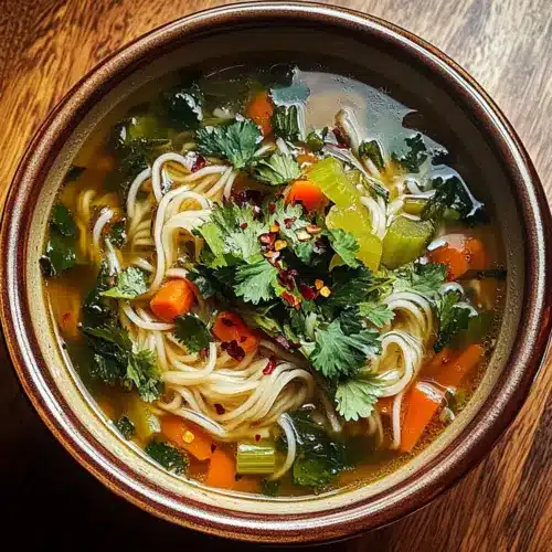 Healing Ginger Garlic Broth with Rice Noodles