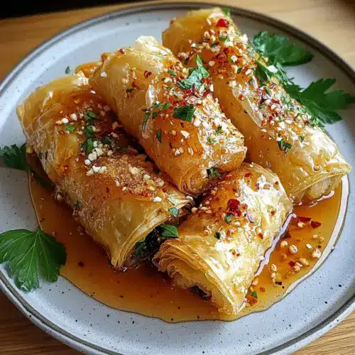 Oven Fried Feta Rolls with Chili Honey