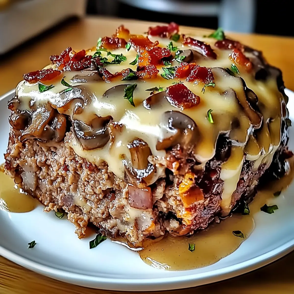 Bacon Mushroom Swiss Cheese Meatloaf