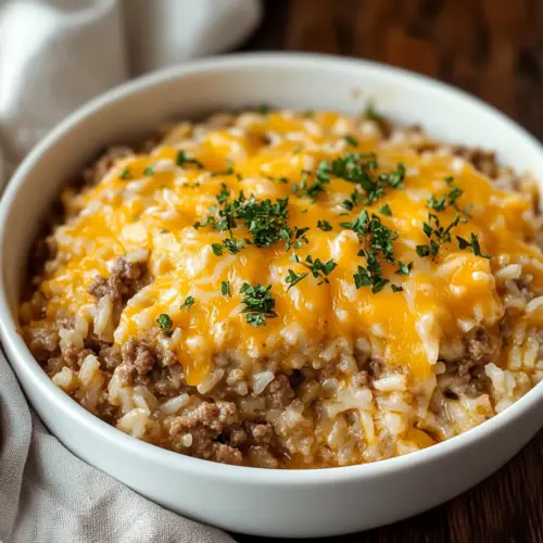 Cheesy Ground Beef and Rice Casserole