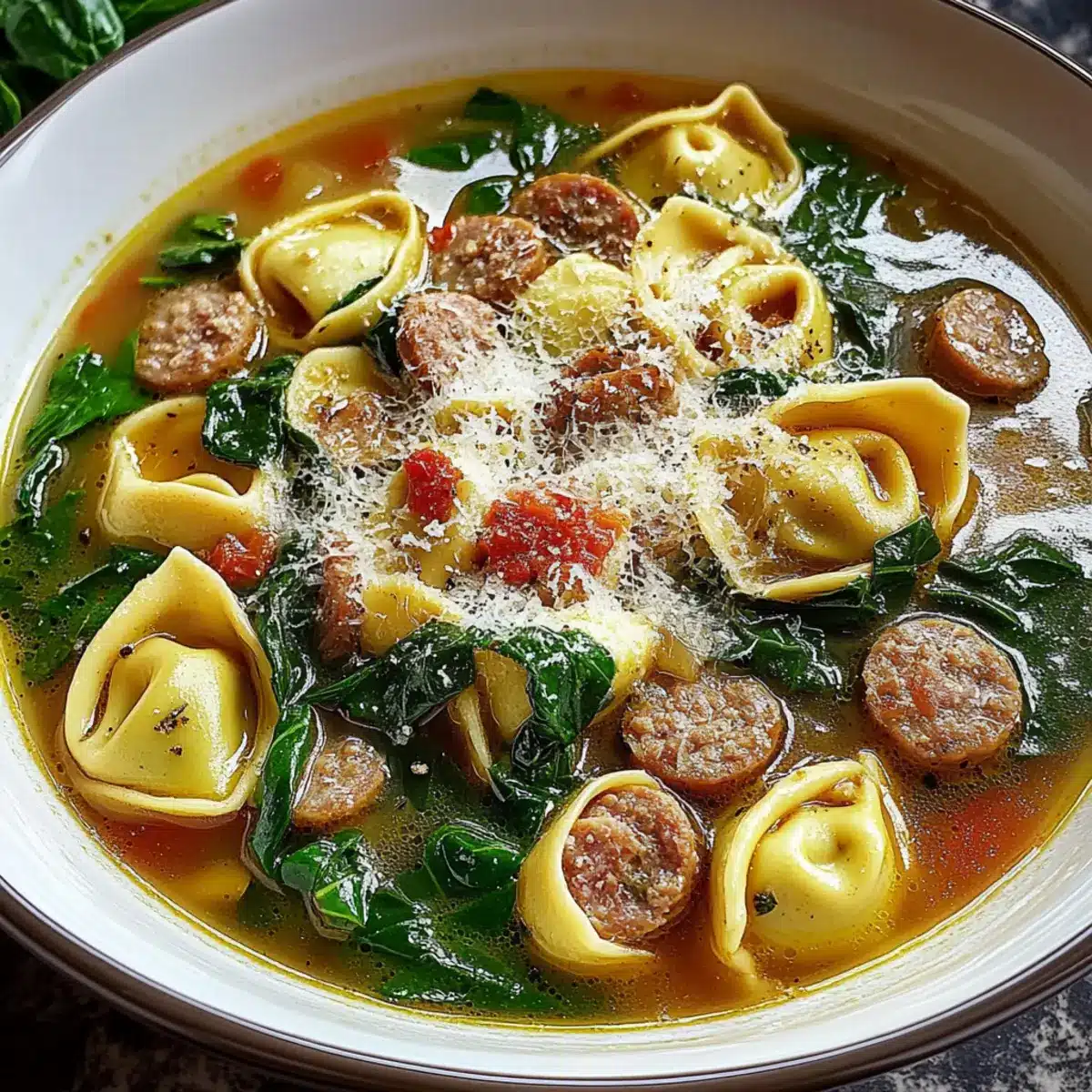 Sausage Tortellini Soup with Spinach