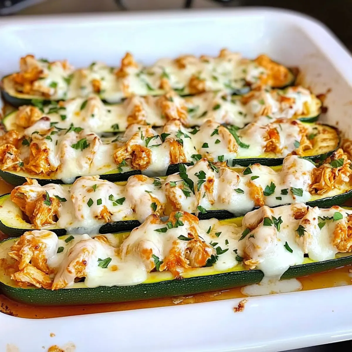 Buffalo Chicken Zucchini Boats