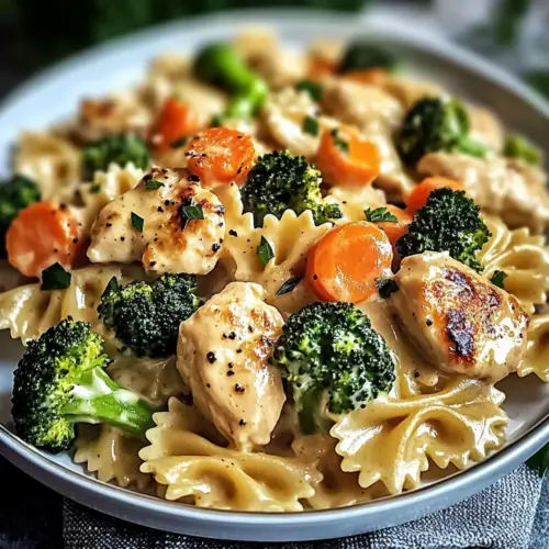 Creamy Cheddar & Havarti Chicken Bowtie Pasta with Roasted Veggies